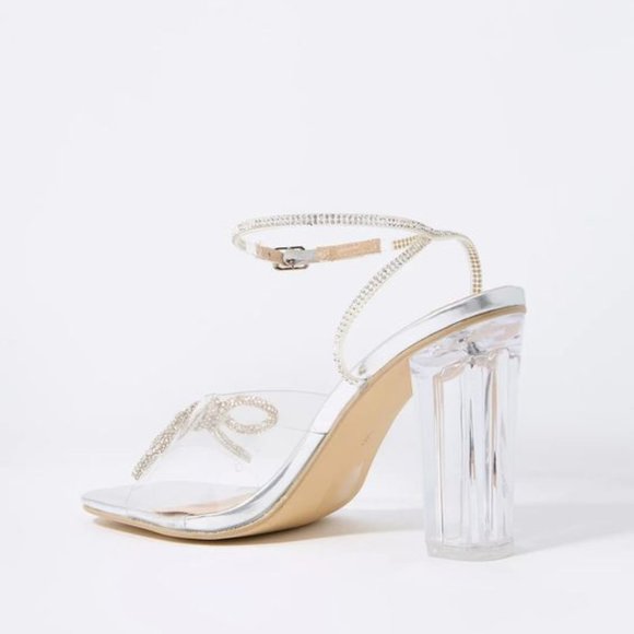 Clear Silver Rhinestone Bow Heels - Picture 4 of 9